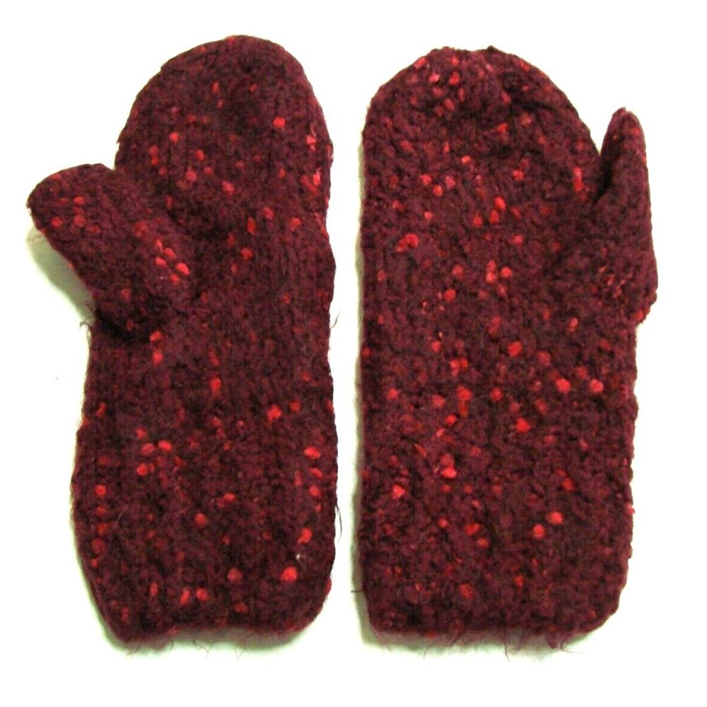 Cuddl Duds Burgundy Red Plush Speckled Knitted Mittens One Size So Soft Warm